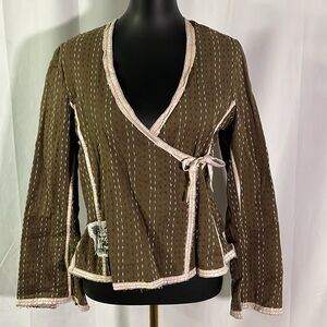 NOA NOA Brown & Pink Embroidered Patchwork Wrap Front Jacket